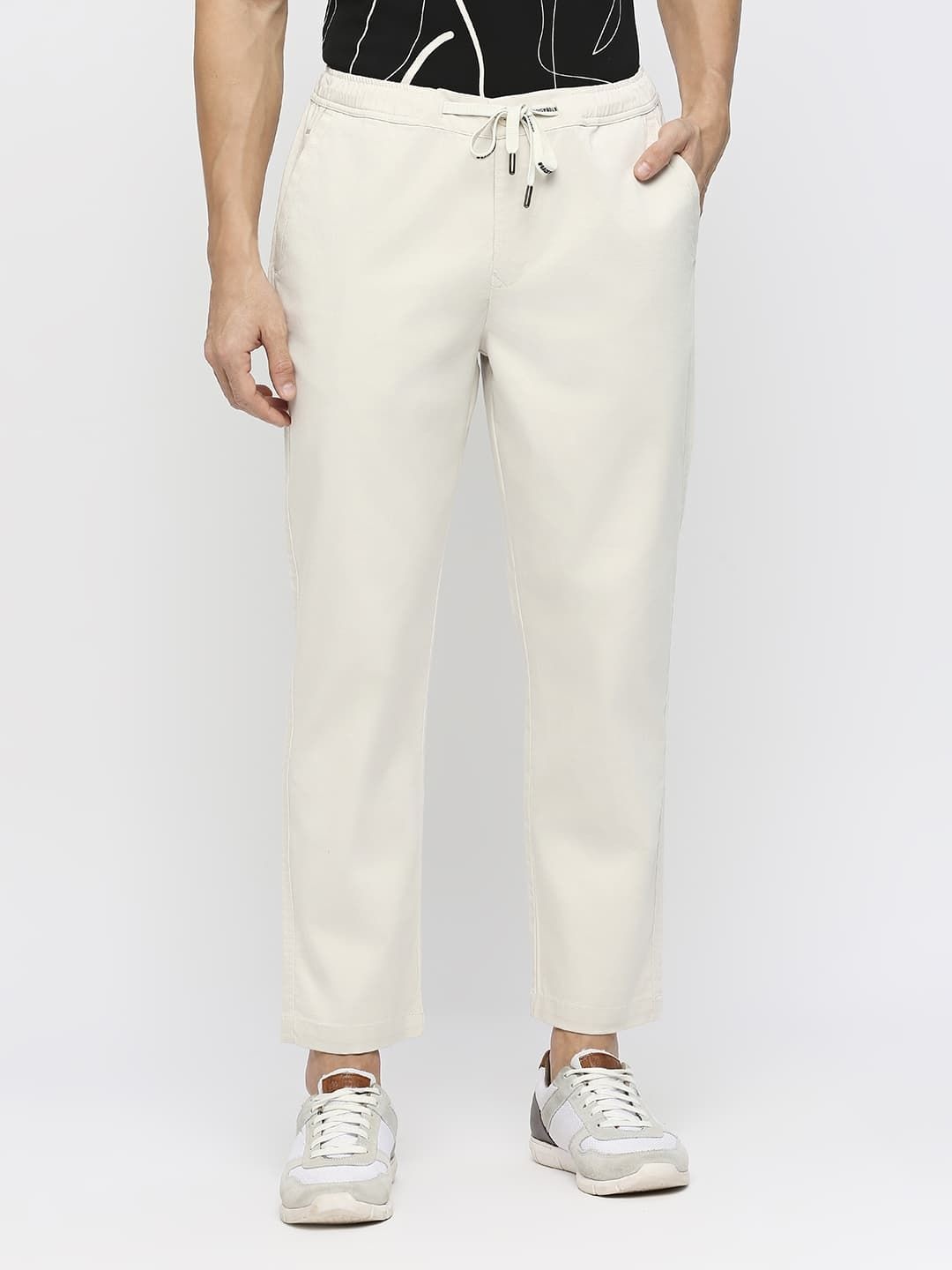 

Basics Men Regular Fit Trousers, White
