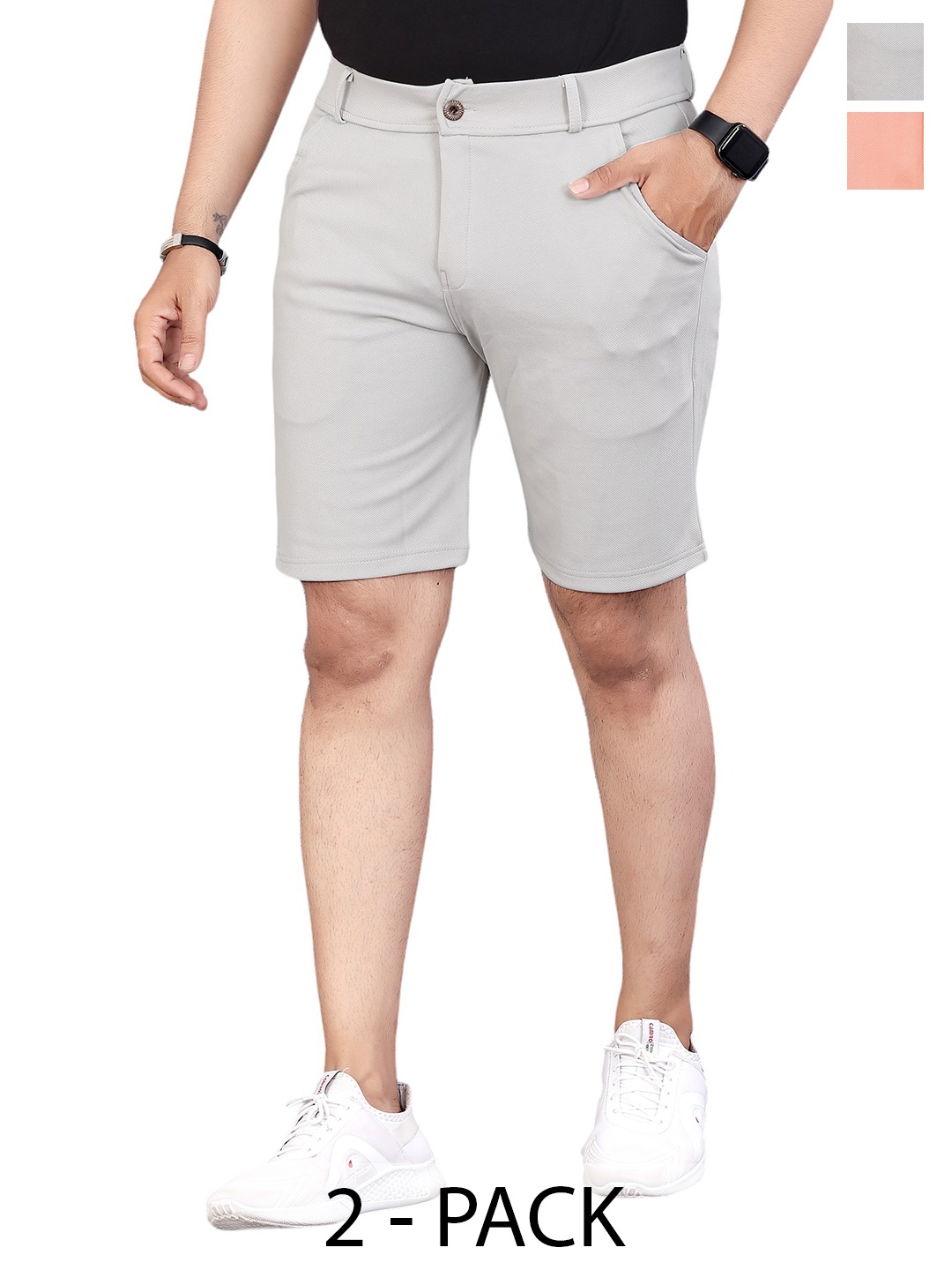 

INDICLUB Men Pack of 2 Running Shorts, Silver
