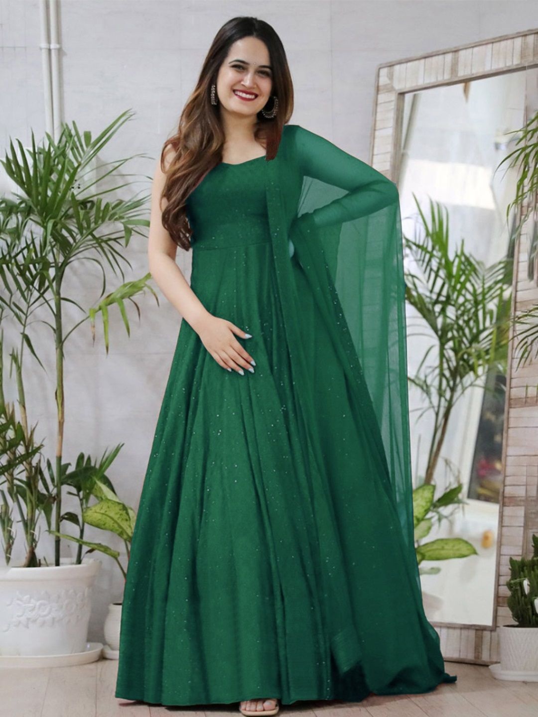 

KALINI Women Floral Embroidered Gown Maxi Ethnic Dresses With Dupatta, Green