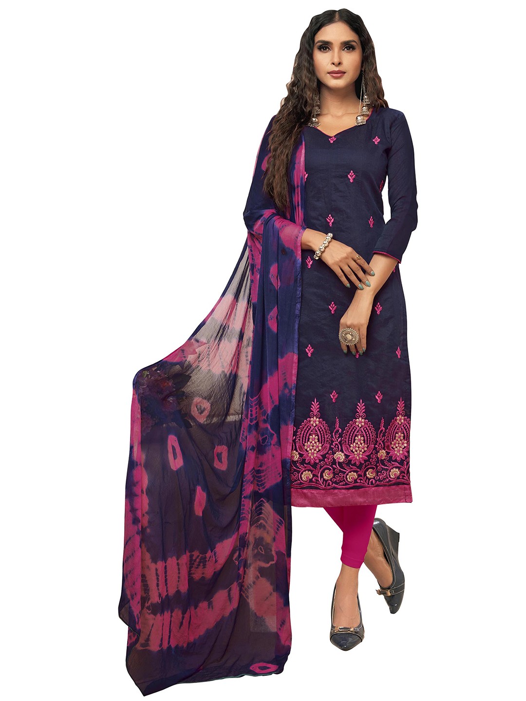 

Maroosh Floral Embroidered Unstitched Dress Material, Blue
