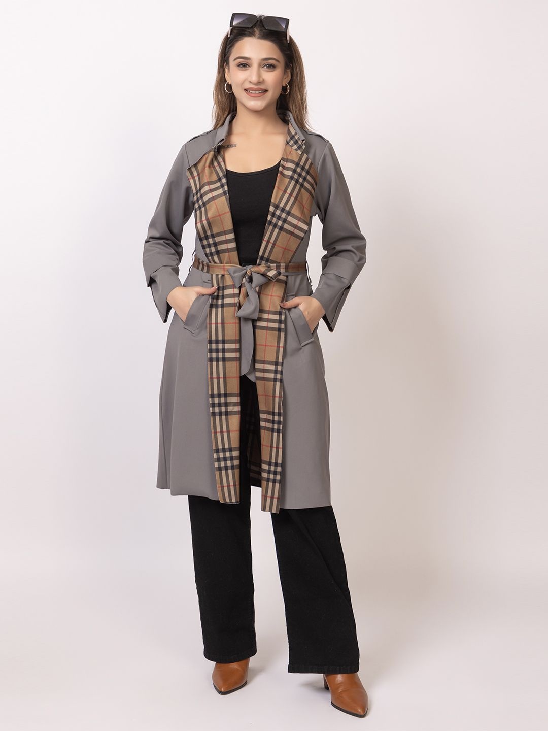 

GFO Women Long Sleeves Wrap Coat, Grey