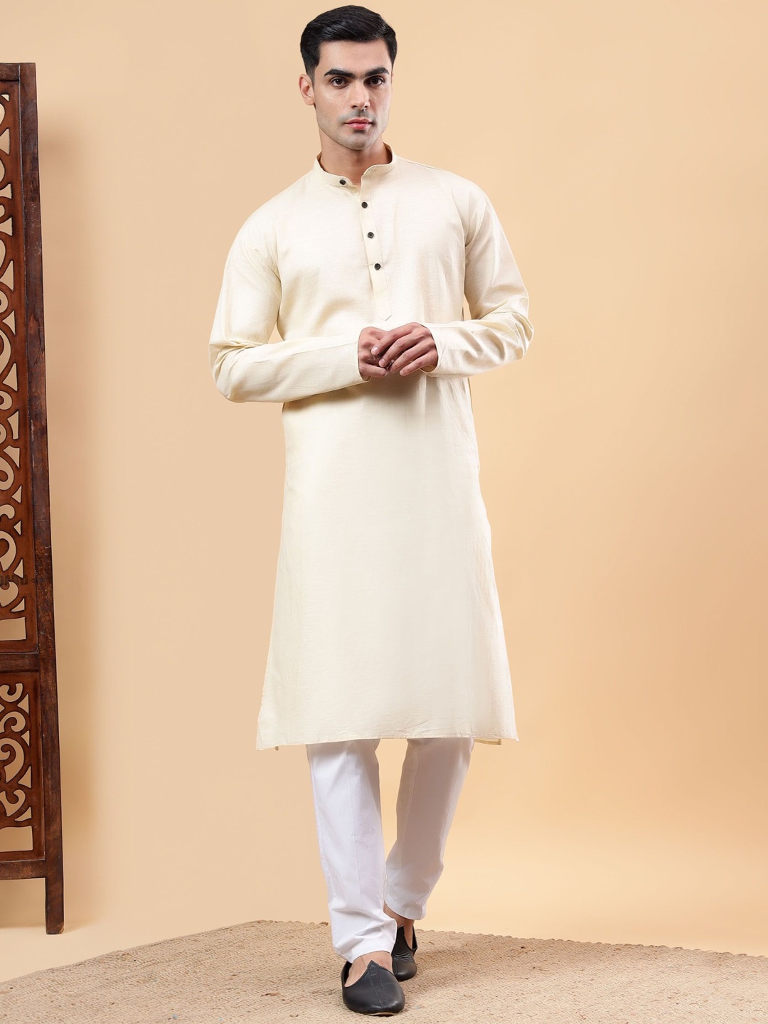 

Yugnik Men Regular Pure Cotton Kurta with Pyjamas, Beige