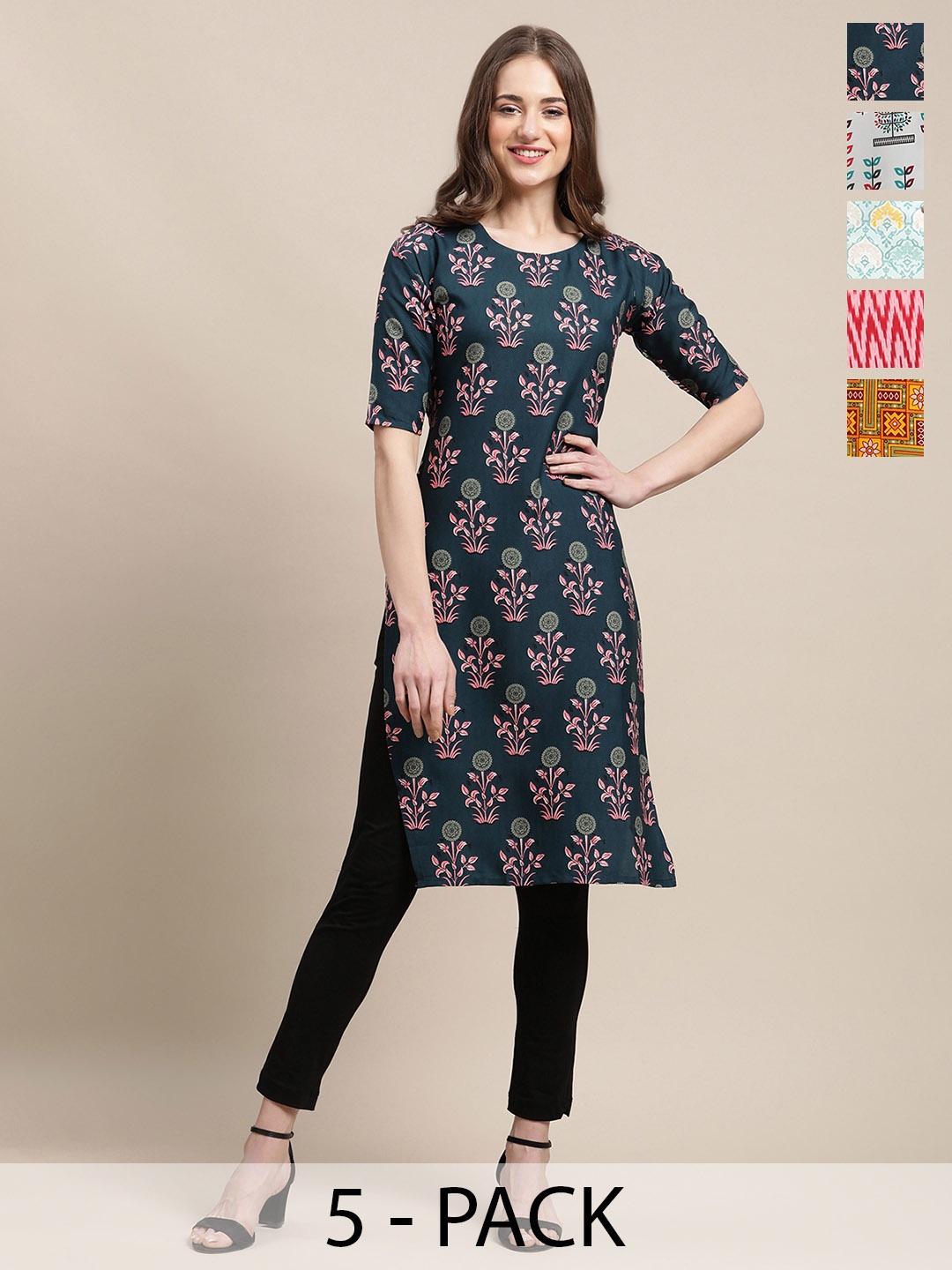 

7Threads Women Ethnic Motifs Printed Sequinned Floral Crepe Kurta, Multi