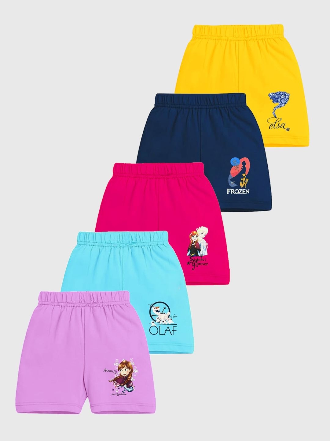 

Disney By Miss and Chief Girls Pack of 5 Humour and Comic Printed Elsa & Anna Shorts, Pink