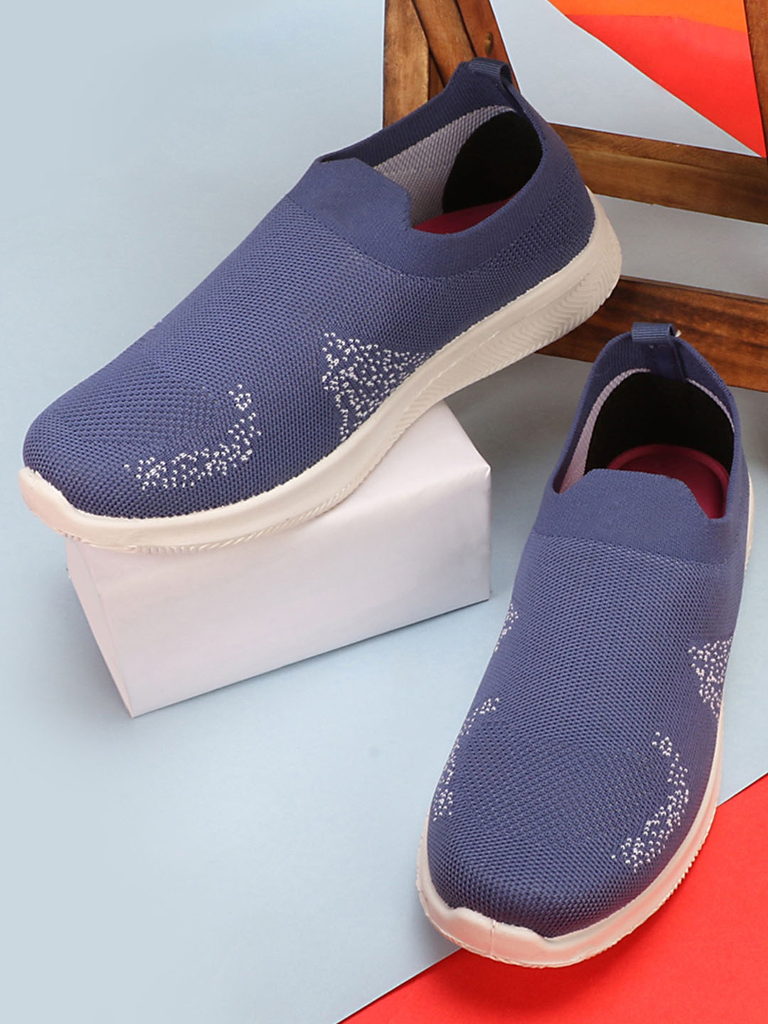 

TRY FEET Women Woven Design Sneakers, Navy blue