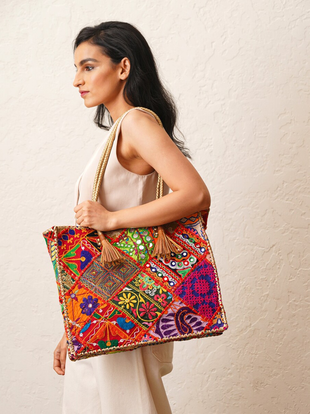 

JAYPORE Women Floral Printed Structured Leather Shoulder Bag, Brown