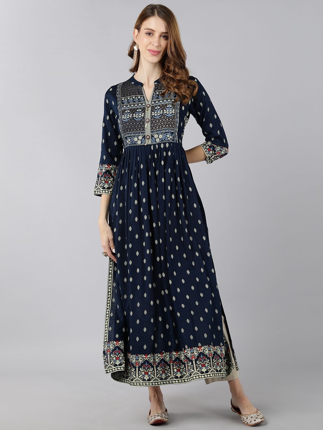 

kipek Women Floral Floral Kurta, Navy blue