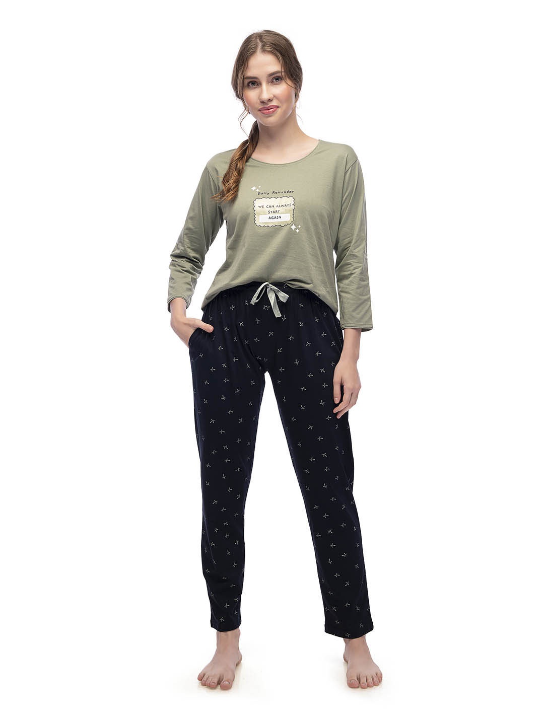 

Lotik Women Printed Pure Cotton Night suit, Green