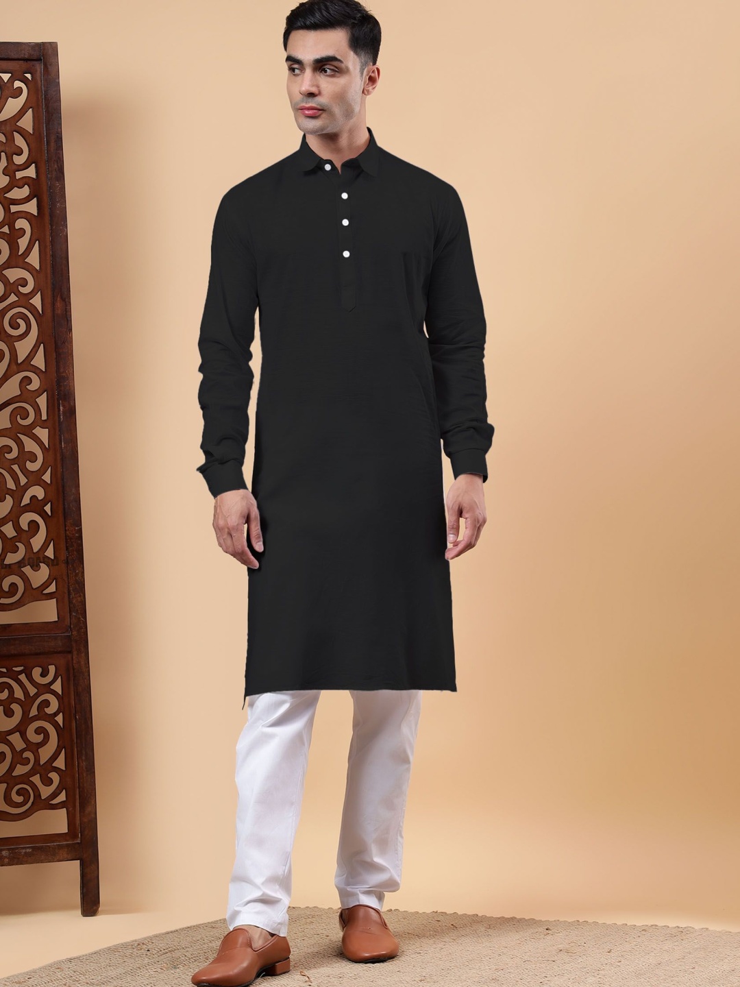 

Yugnik Men Regular Pure Cotton Kurta with Pyjamas, Black