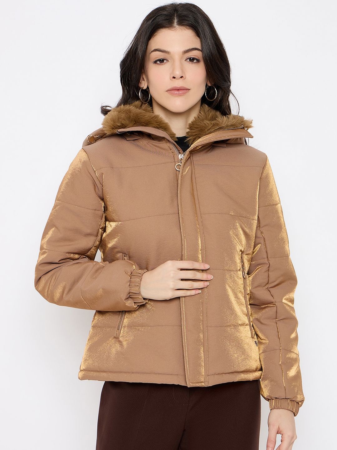 

Duke Women Solid Hooded Long Sleeves Parka Jacket, Brown