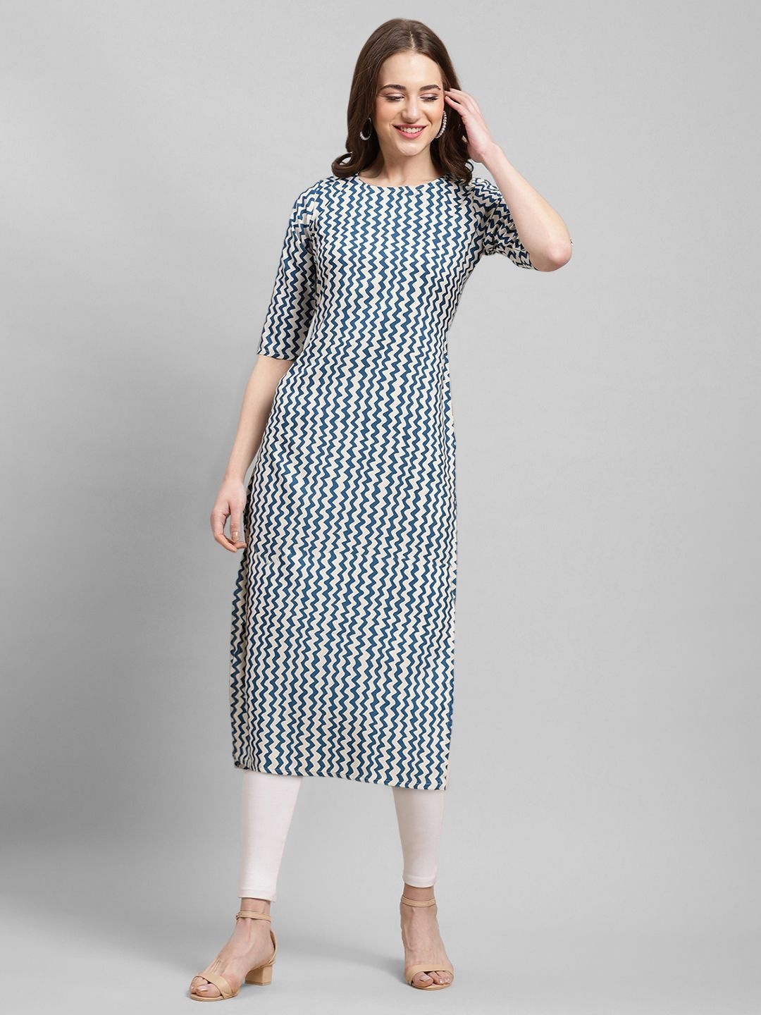 

7Threads Women Ethnic Motifs Printed Thread Work Floral Crepe Kurta, Blue