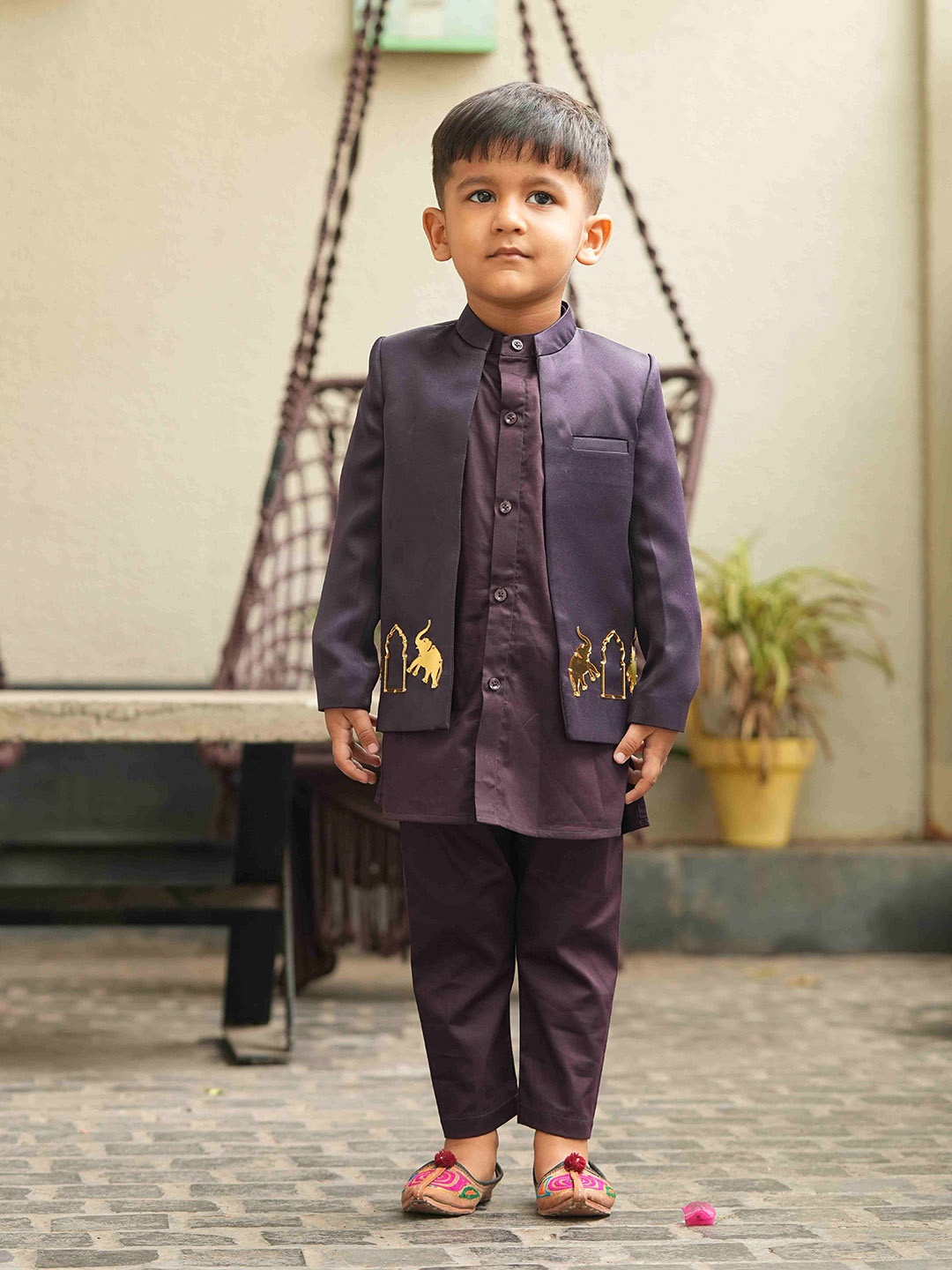 

Funny Bones Clothings Boys Regular Top with Trousers, Maroon