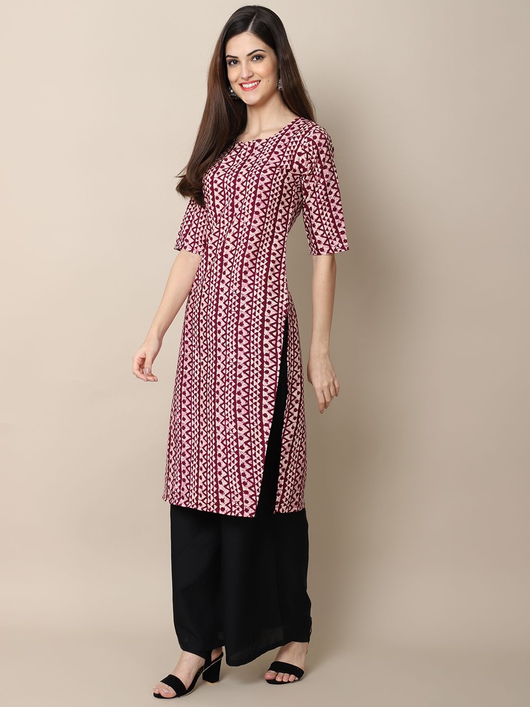 

7Threads Women Ethnic Motifs Printed Floral Crepe Kurta, Purple