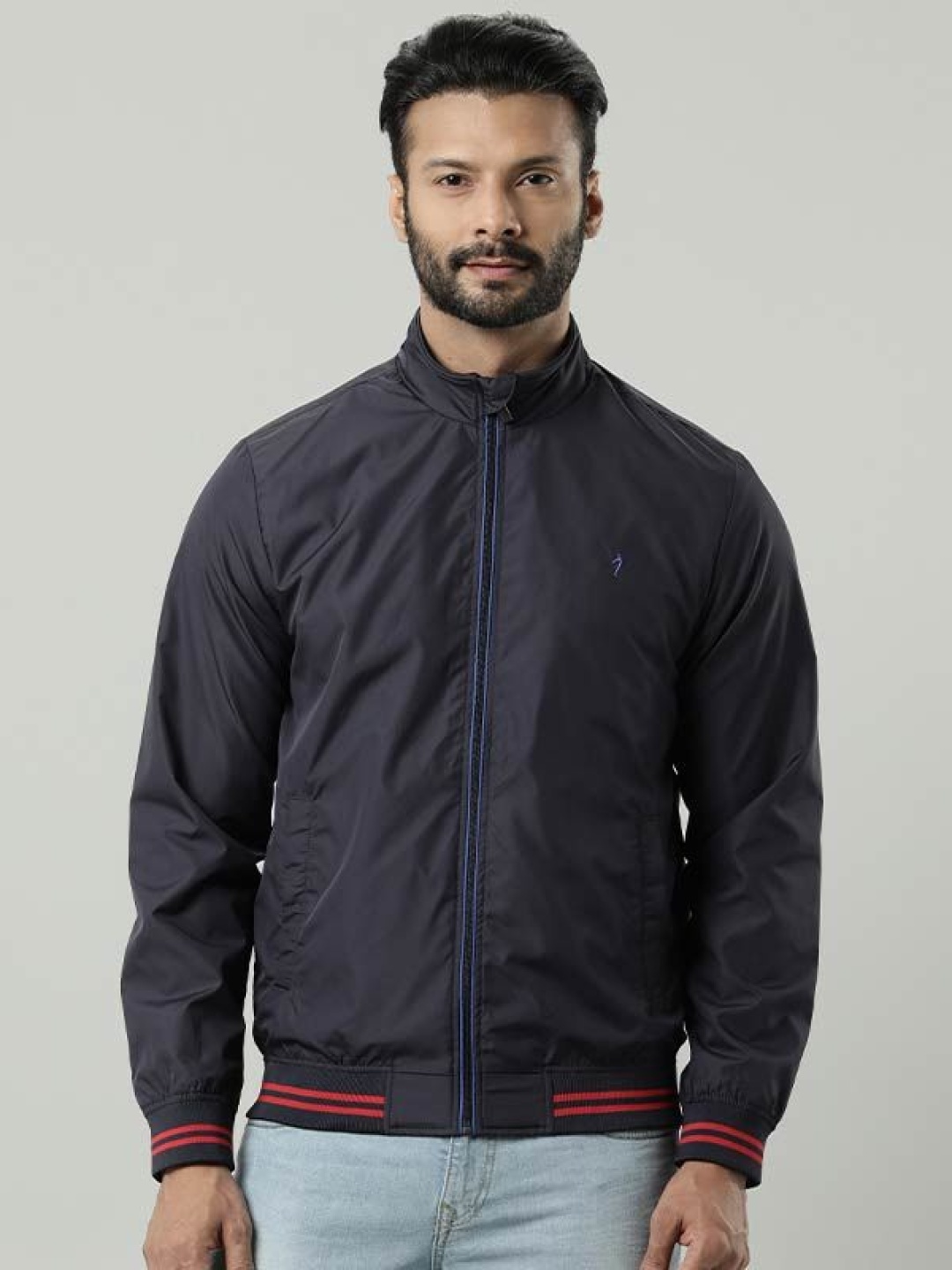 

Indian Terrain Men Mock Collar Solid Casual Insulator Bomber Jacket, Black