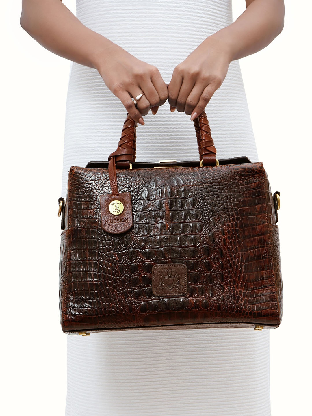 

Hidesign Leather Textured Handheld Bag, Brown