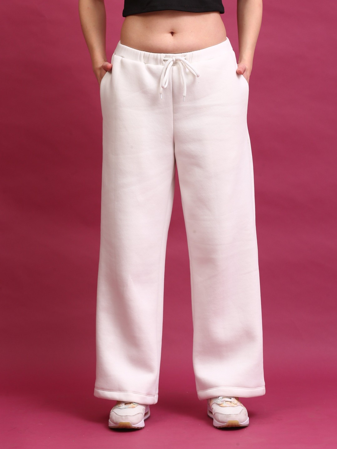 

ECO LEAS BY SHIPRA Women Cotton Relaxed Fit Easy Wash Joggers Trousers, Off white