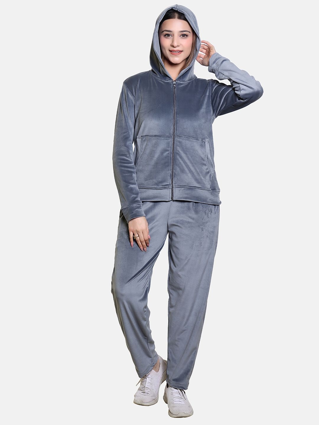 

BAESD Hooded Neck Mid Rise Tracksuit, Grey
