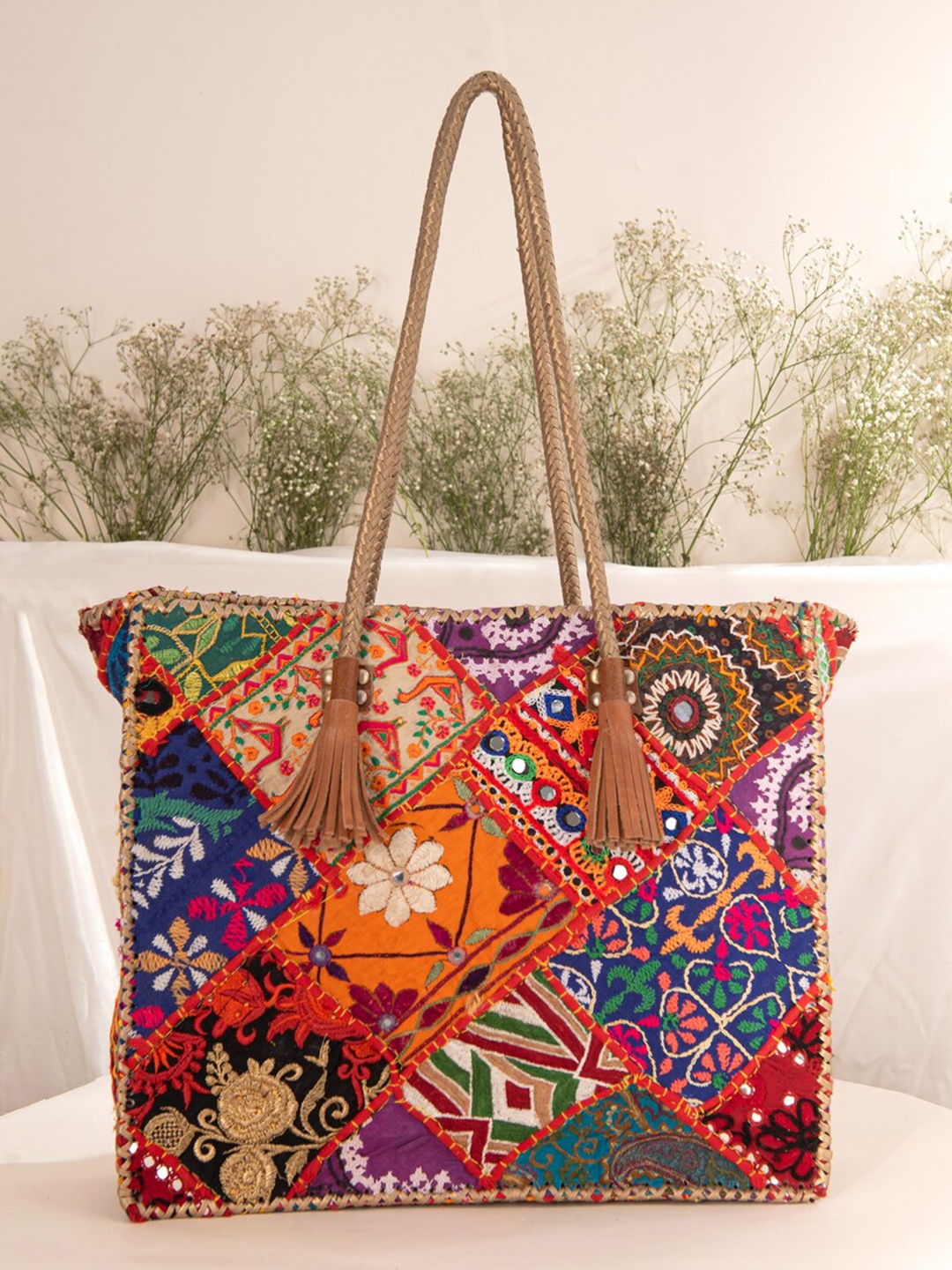 

JAYPORE Women Floral Printed Structured Leather Shoulder Bag, Brown
