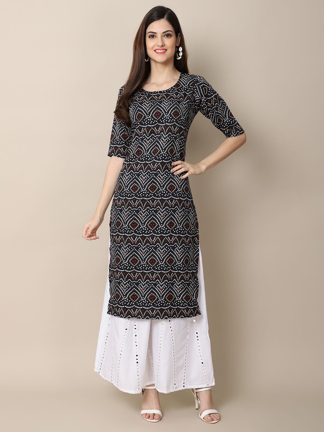 

7Threads Women Ethnic Motifs Printed Floral Crepe Kurta, Black