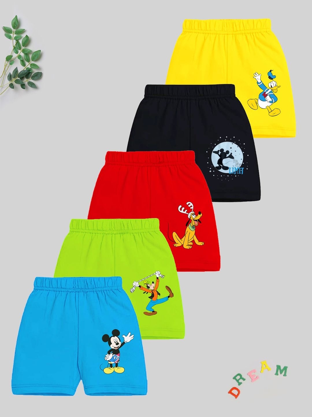 

Disney By Miss and Chief Boys Pack of 5 Humour and Comic Printed Mickey & Friends Shorts, Yellow