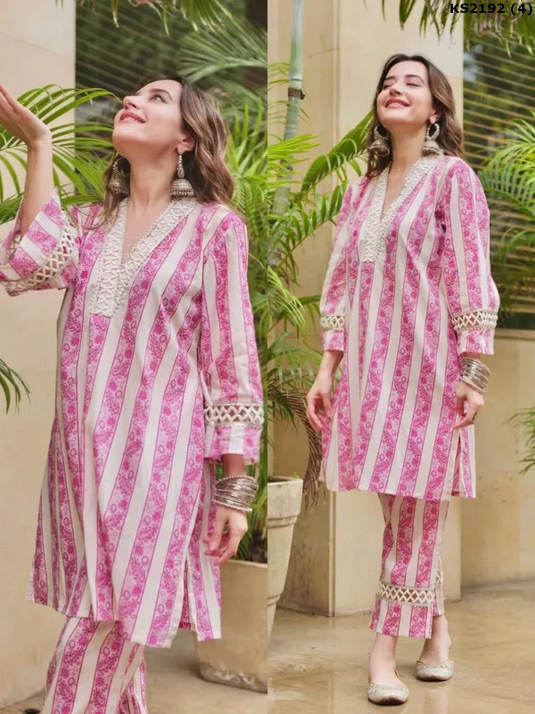 

KALINI Women Ethnic Motifs Printed Regular Thread Work Kurta with Palazzos, Pink