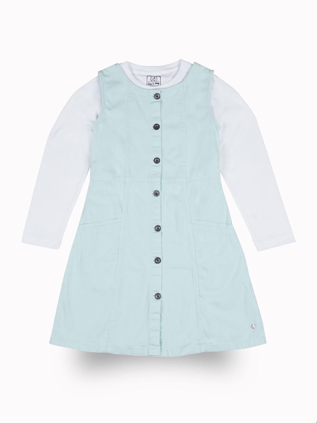 

Gini and Jony Girls Cotton Pinafore Midi Dress With Tshirt, Blue