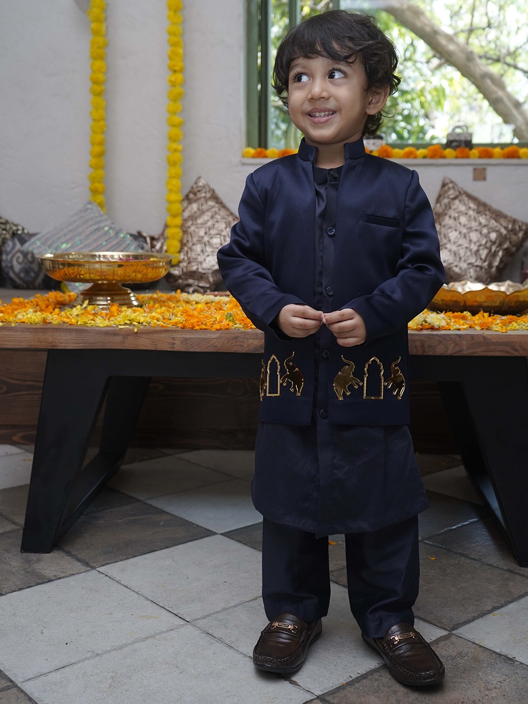 

Funny Bones Clothings Boys Regular Top with Trousers, Navy blue