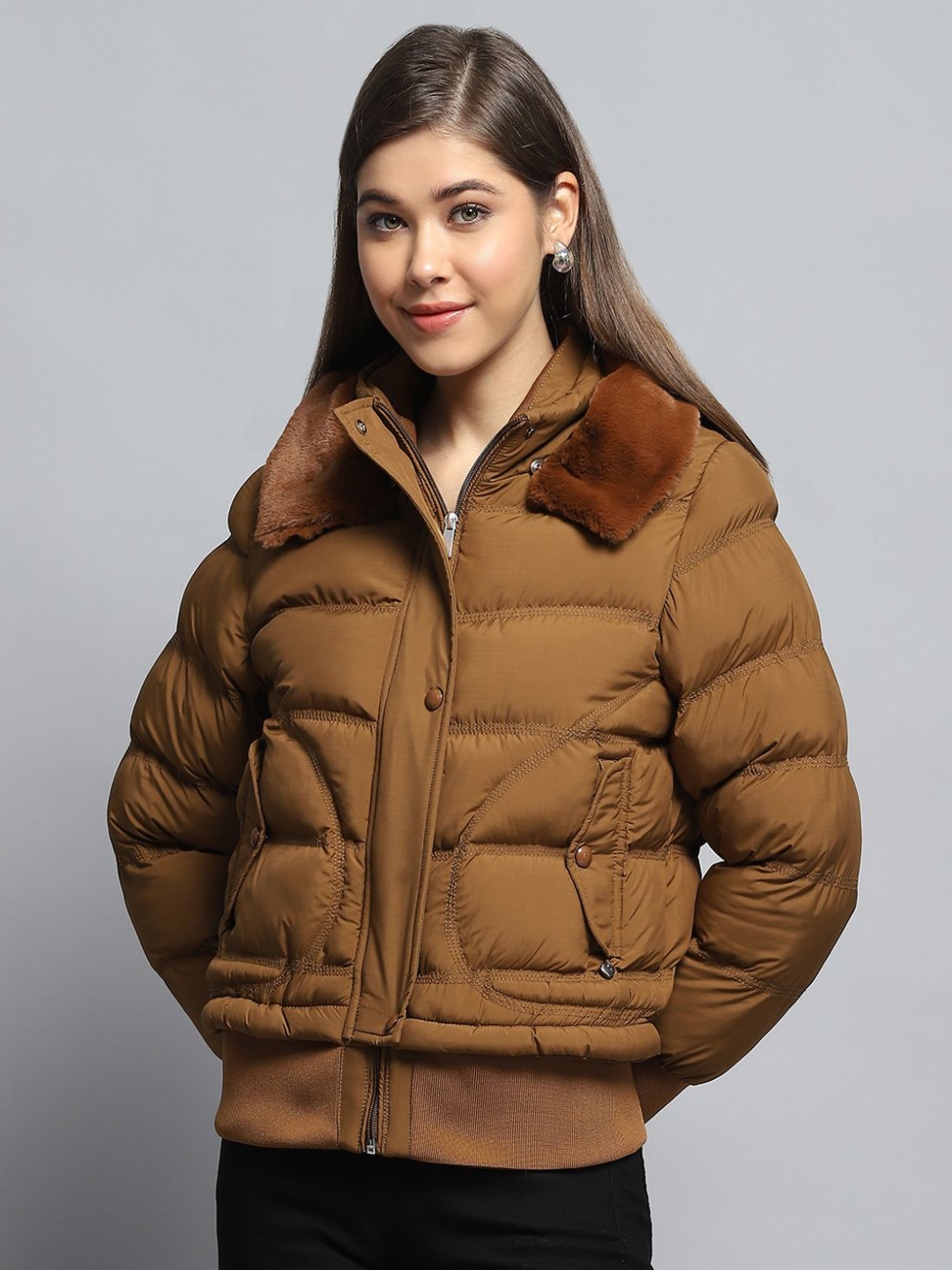 

Monte Carlo Mock Collar Solid Casual Lightweight Puffer Jacket, Green