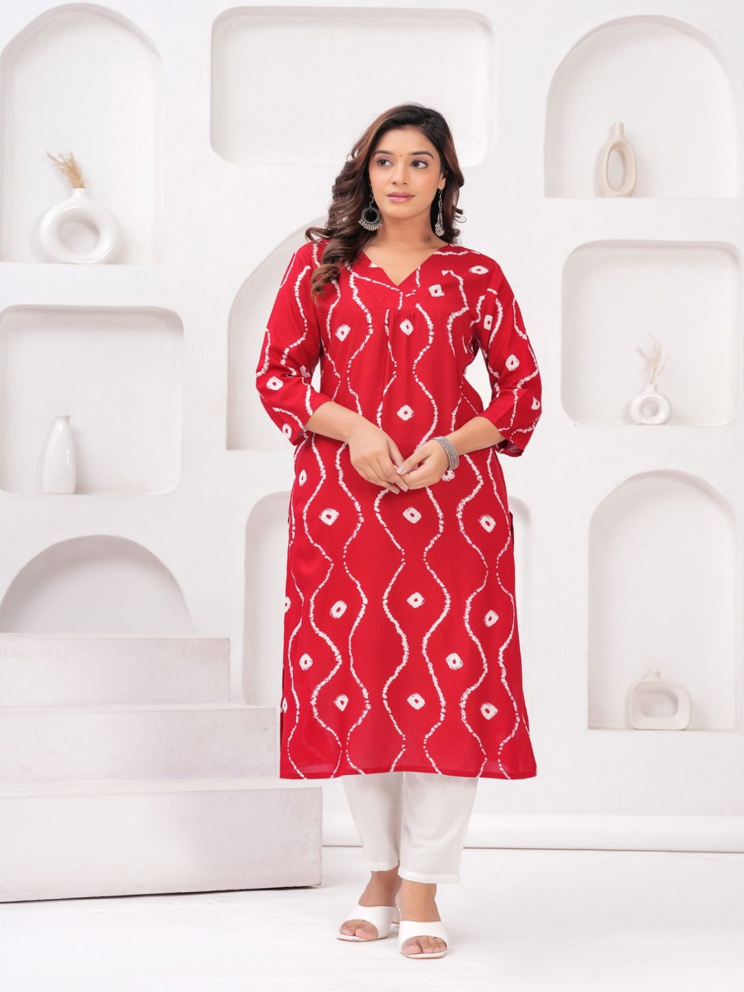 

SARAI CREATIONS Women Bandhani Printed Kurta, Red