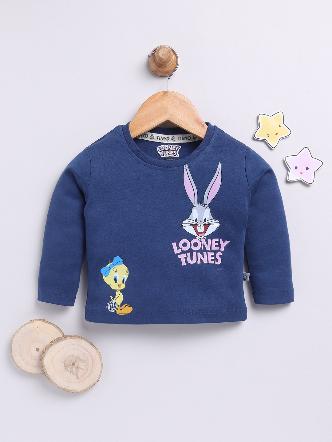 

YK X Tinyo Infant Girls Looney Tunes Printed Pure Cotton T-shirt, Blue