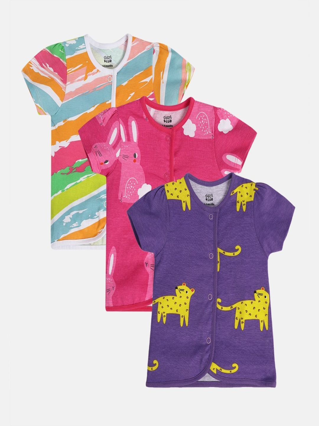 

MINI KLUB Girls Pack Of 3 Printed Jhabla Vests, White