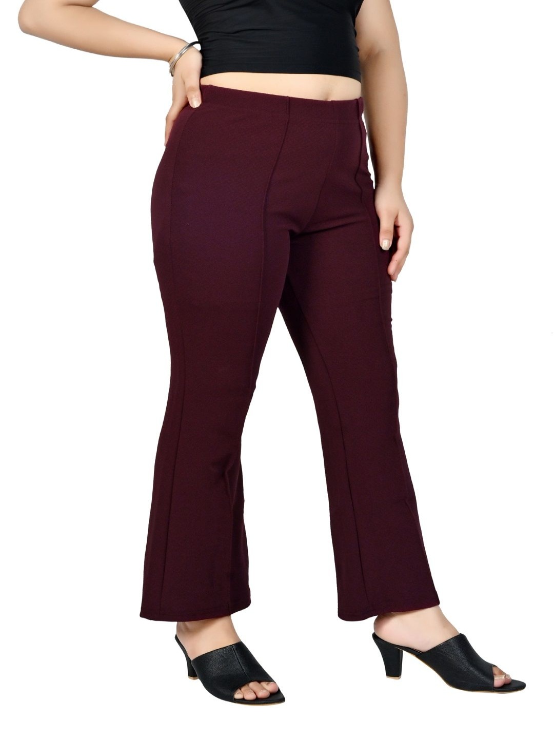 

woodzon Women Cotton Bootcut Trousers, Maroon