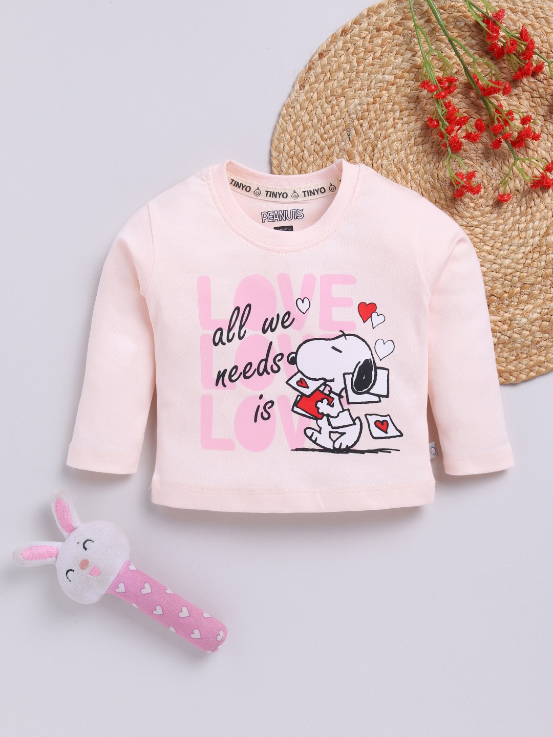 

YK X Tinyo Infant Girls Snoopy Printed Pure Cotton T-shirt, Pink