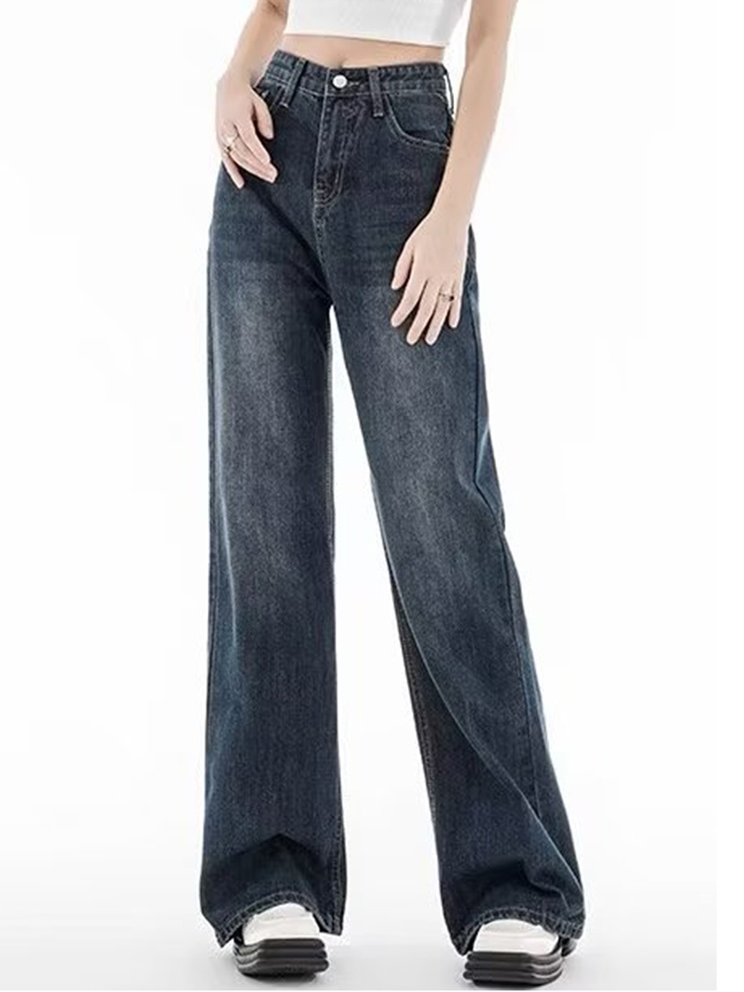 

LULU & SKY Women Straight Fit Low Distress Light Fade Jeans, Blue
