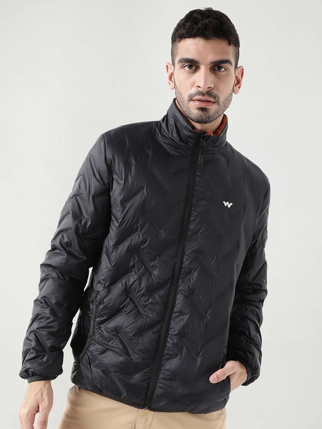 

Wildcraft Men Mock Collar Solid Casual Quilted Reversible Jacket, Black
