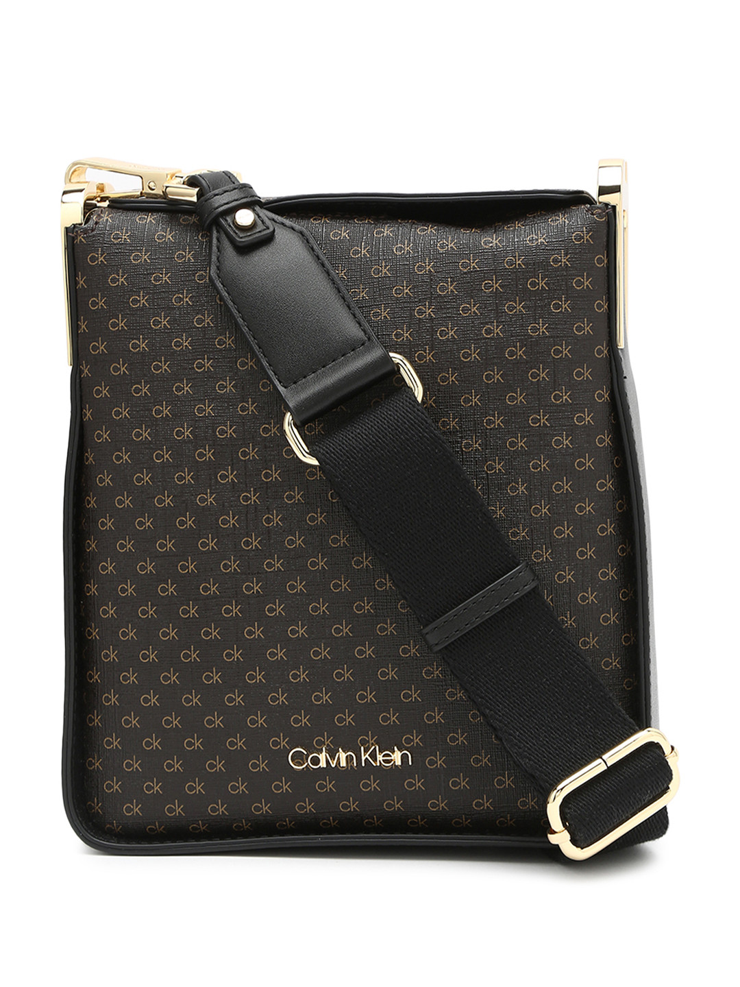 

Calvin Klein Women Typography Printed Structured Sling Bag, Brown