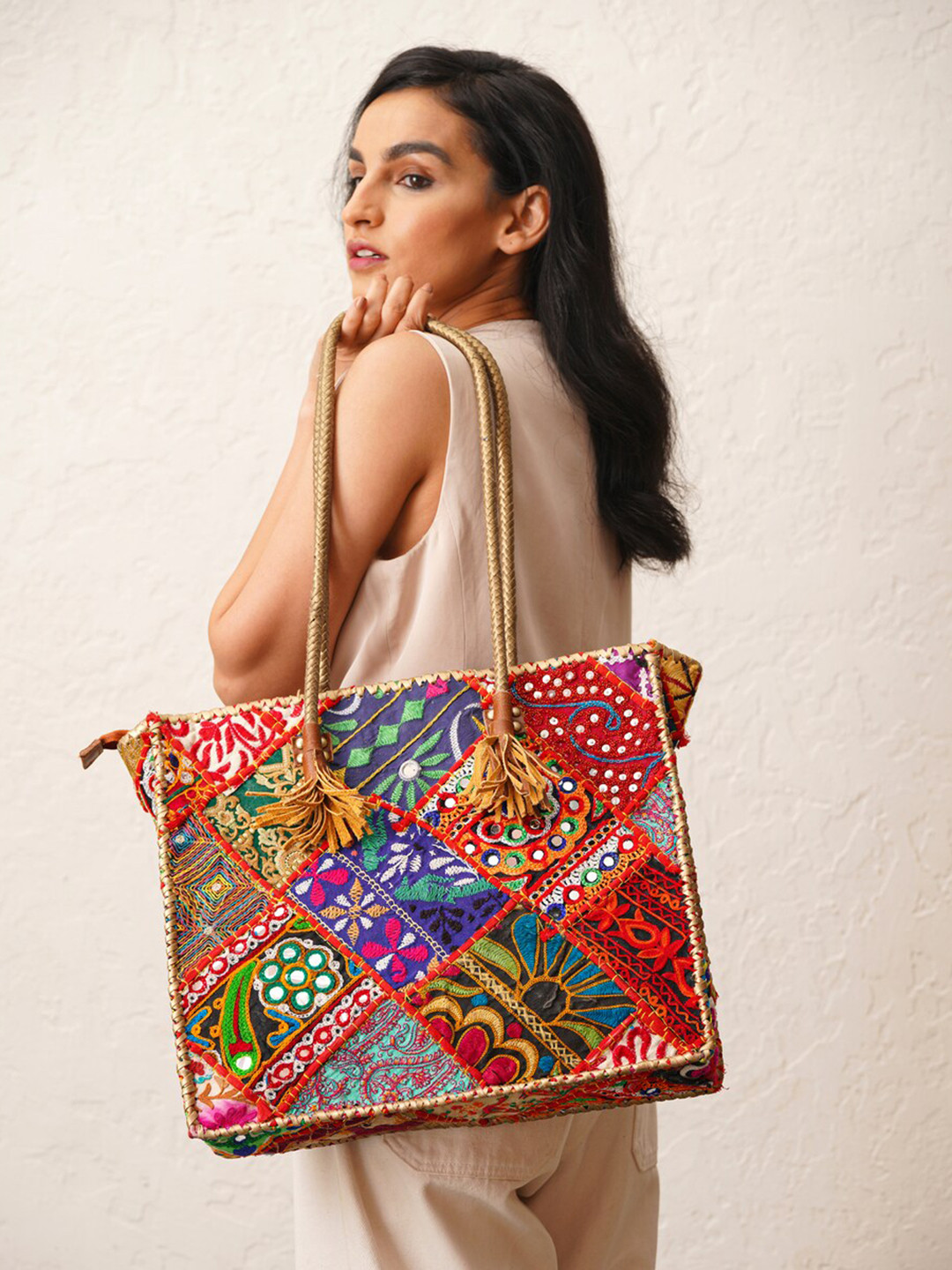 

JAYPORE Women Floral Printed Structured Leather Shoulder Bag, Red