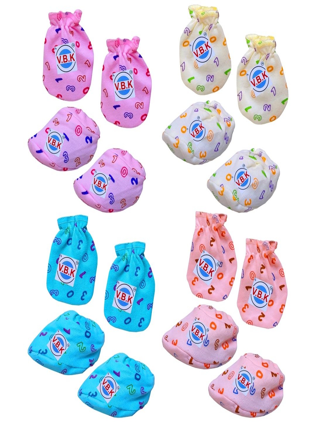 

V.B.K Infants Pack Of 4 Printed Mittens & Booties, Pink