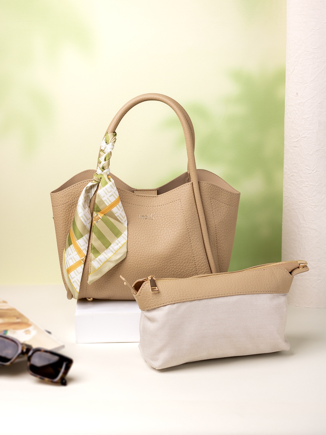 

Inc 5 Women Textured Structured Handheld Bag, Brown