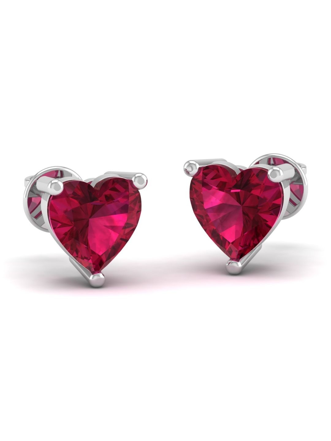 

AKSHAT SAPPHIRE 92.5 Sterling Silver Rhodium-Plated Heart Shaped Cubic Zirconia Studs, Pink