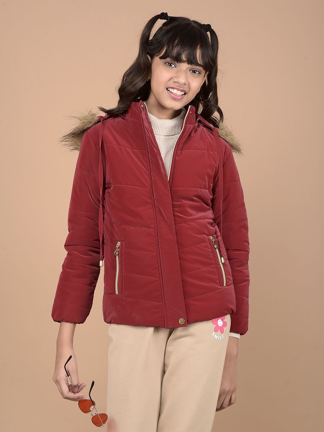 

Crimsoune Club Girls Hooded Solid Casual Lightweight Parka Jacket, Red