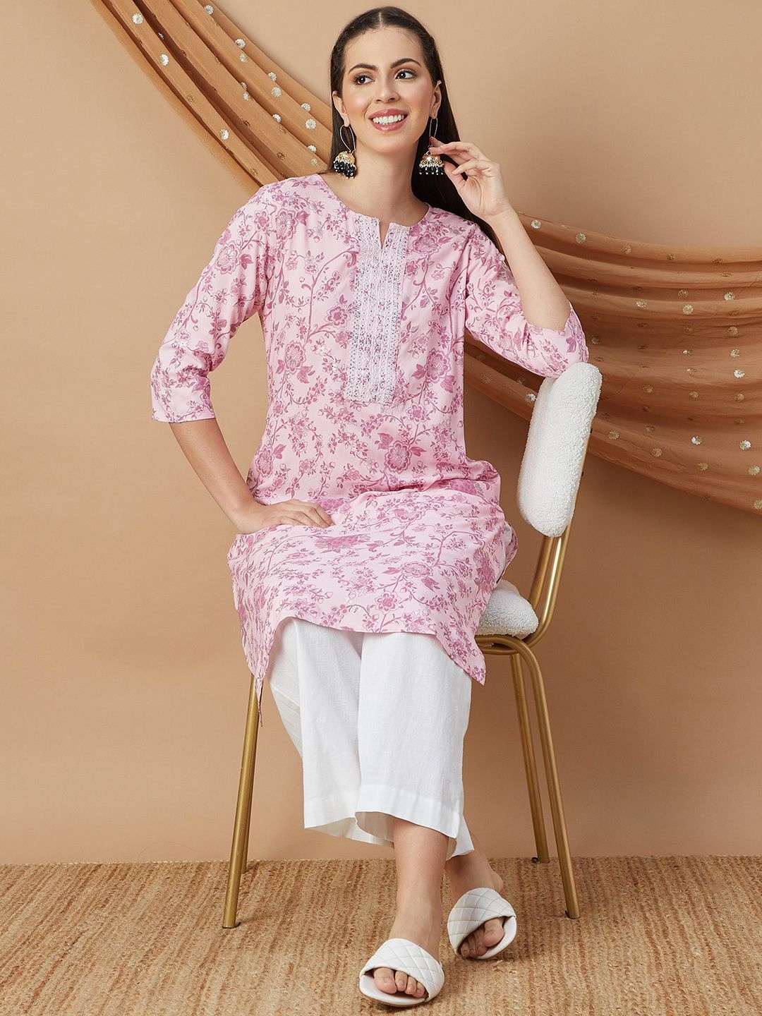 

Melange by Lifestyle Women Printed Kurta, Pink