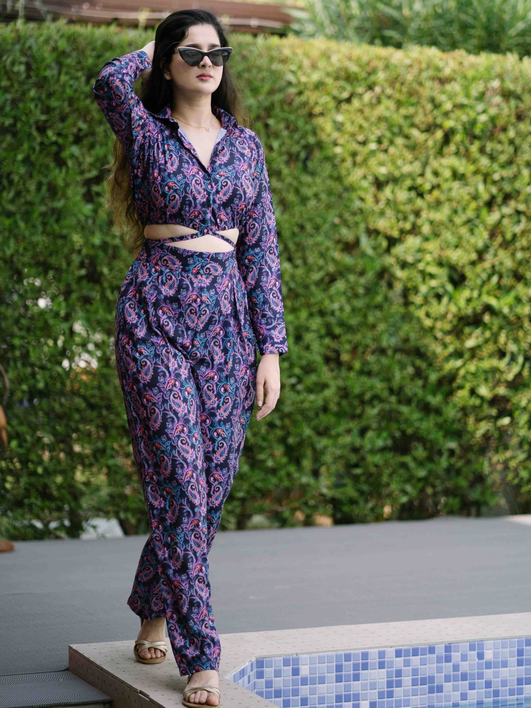 

GARDEN PARTY Shirt Collar Top With Trouser Co-Ords Set, Purple
