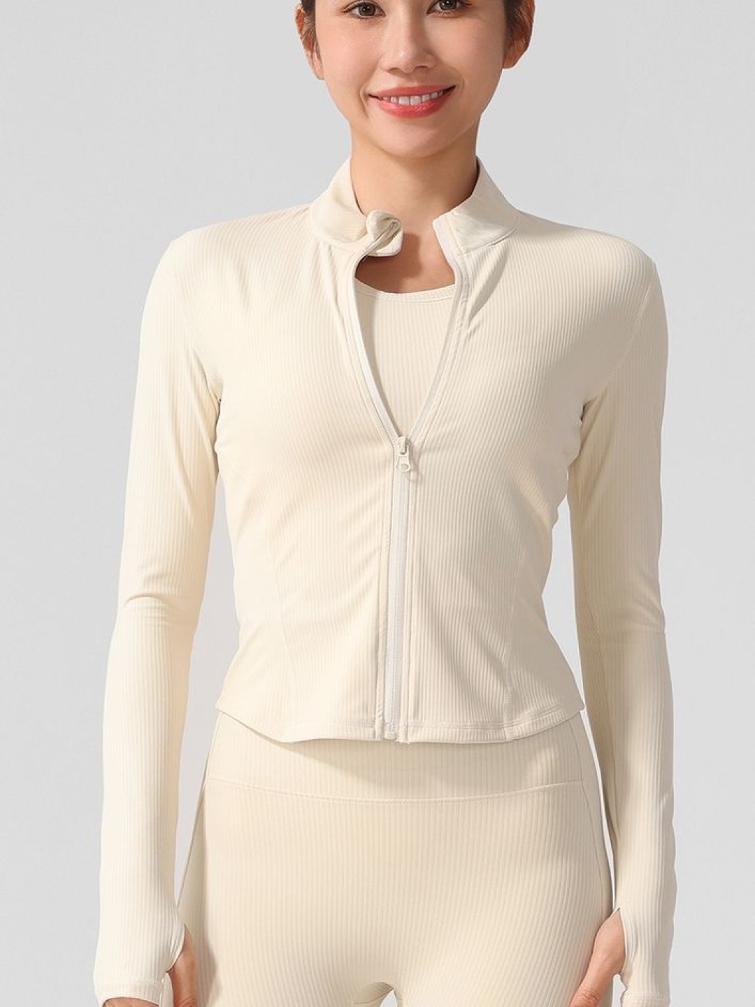 

LULU & SKY Women Mock Collar Solid Casual Sporty Jacket, Cream