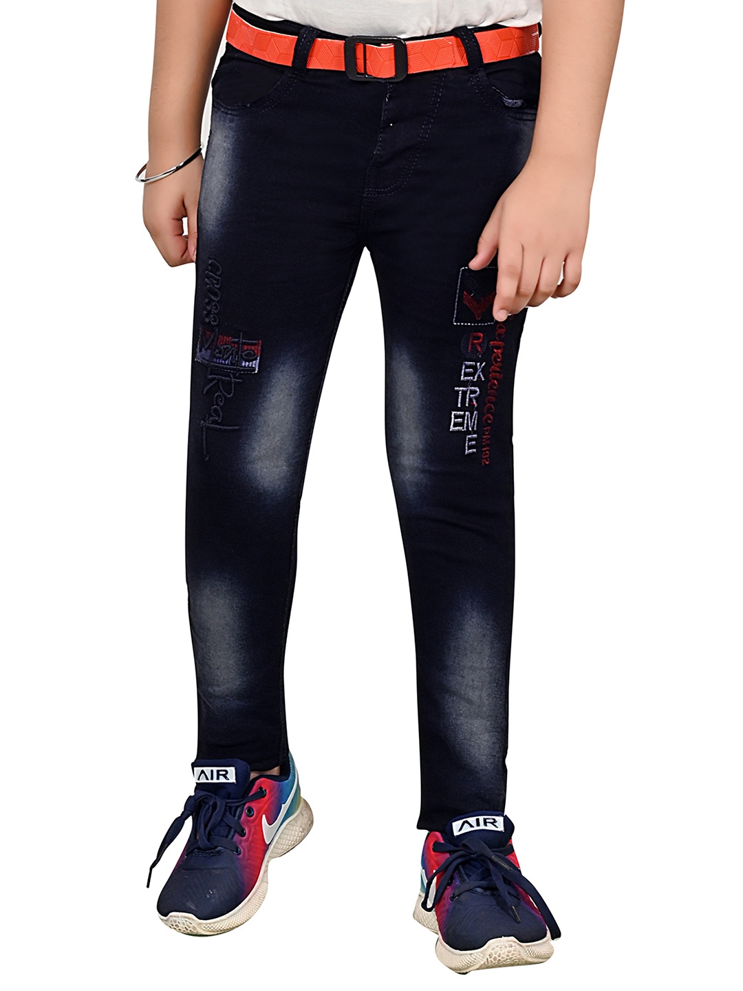 

KUNDAN Boys Printed Light Fade Mid-Rise Stretchable Jeans, Blue