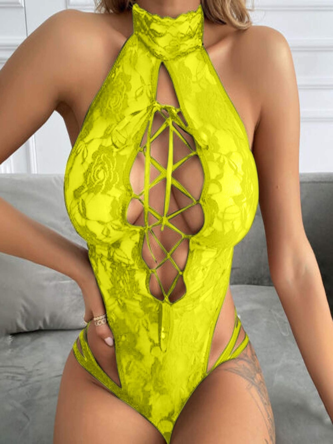 

Beera Halter Neck Self Design Shoulder Straps Baby Doll, Yellow