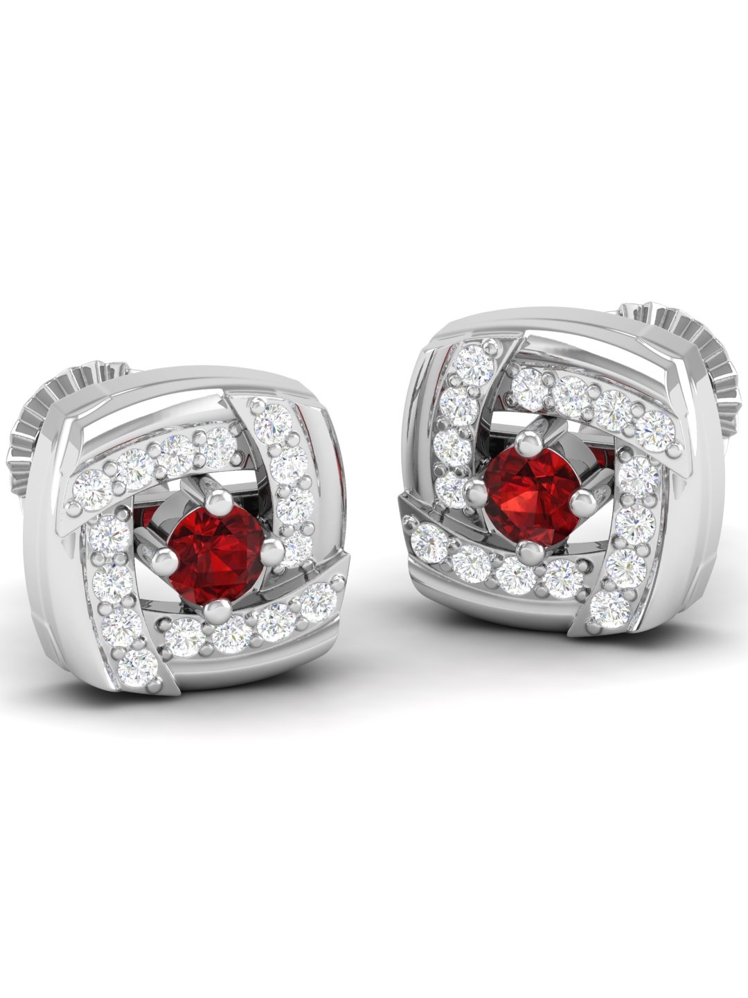 

AKSHAT SAPPHIRE 92.5 Sterling Silver Rhodium-Plated Contemporary Cubic Zirconia Studs, Red