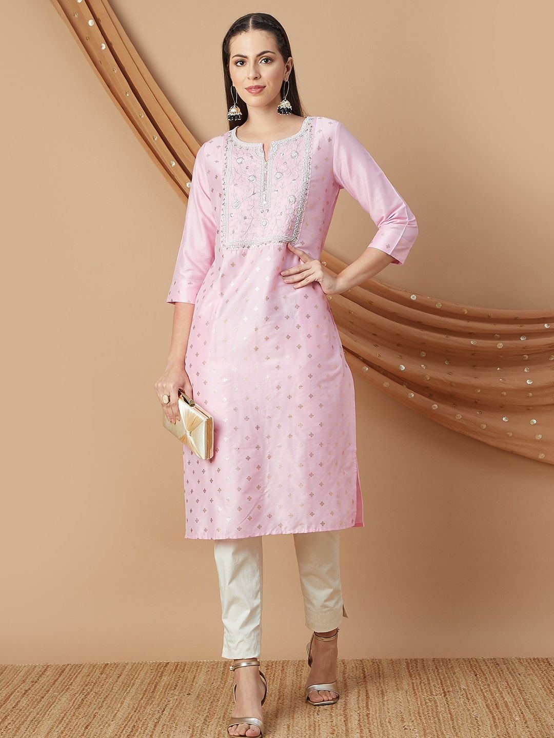 

Melange by Lifestyle Women Striped Kurta, Pink