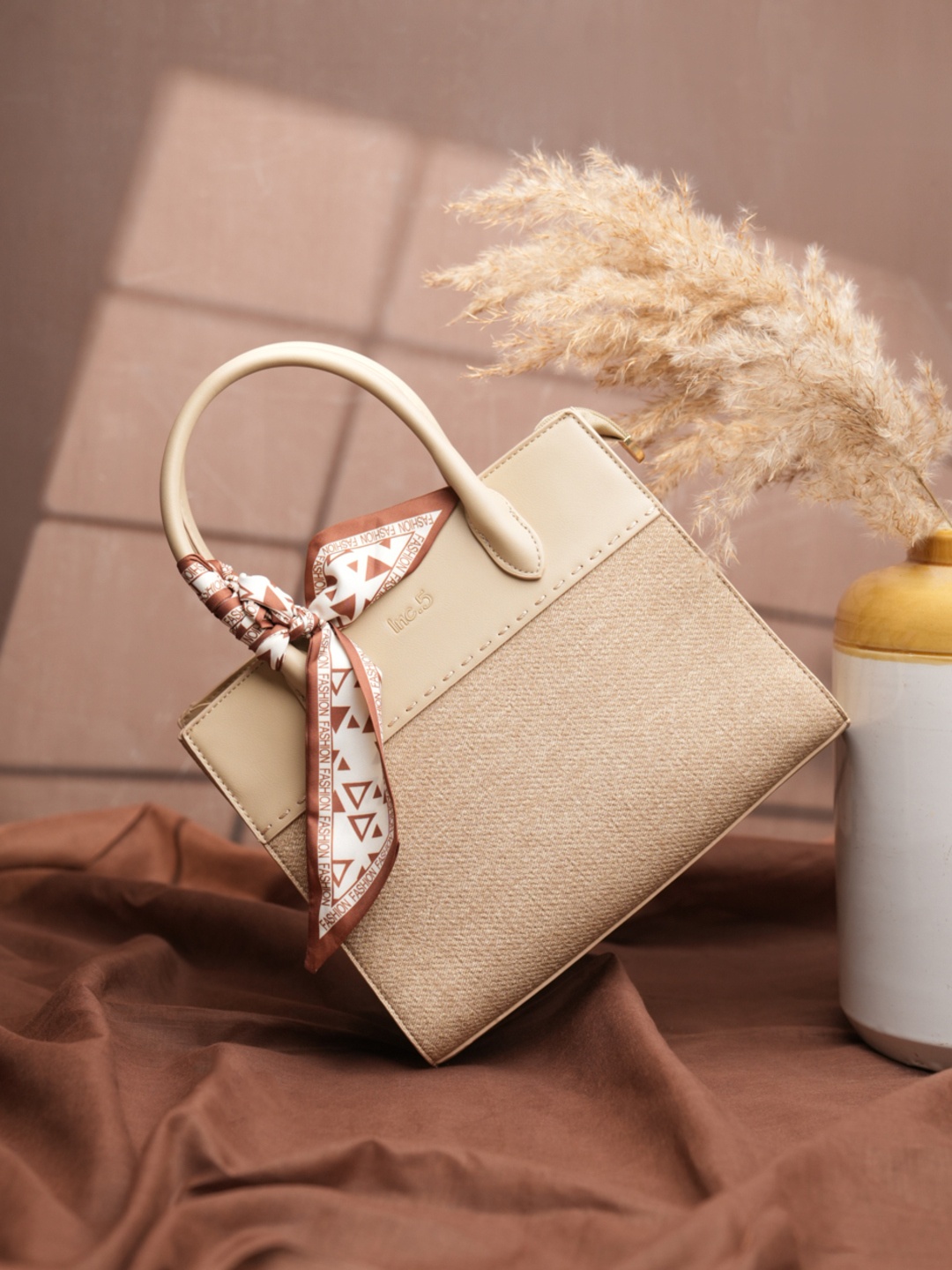 

Inc 5 Women Abstract Printed Structured Handheld Bag, Beige
