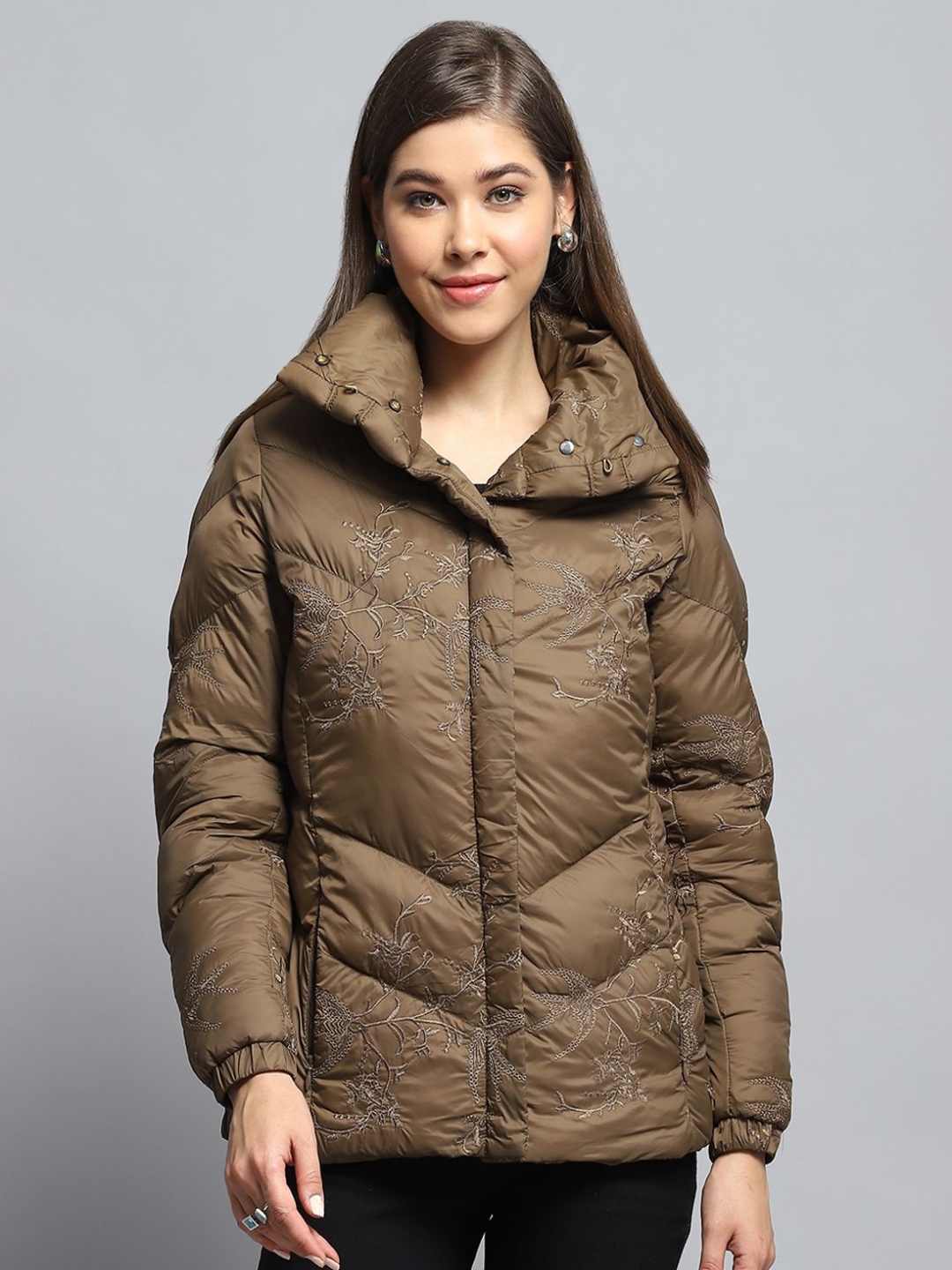 

Monte Carlo Women Spread Collar Solid Casual Lightweight Padded Jacket, Brown